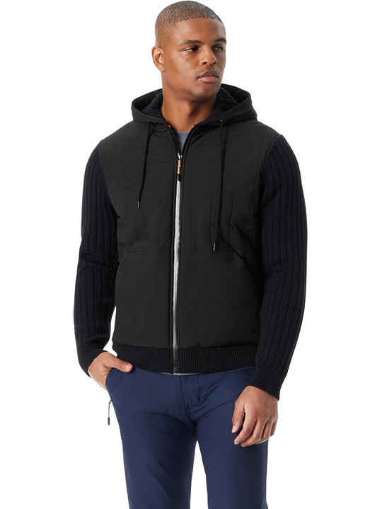 BASS OUTDOOR Men's Mixed Media Zip-Front Hoodie  Black Beau Size 2XL