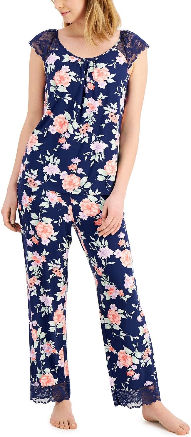 Charter Club Women's Lace-Trim Pajamas Set  Color Blossoms Blue Size XS