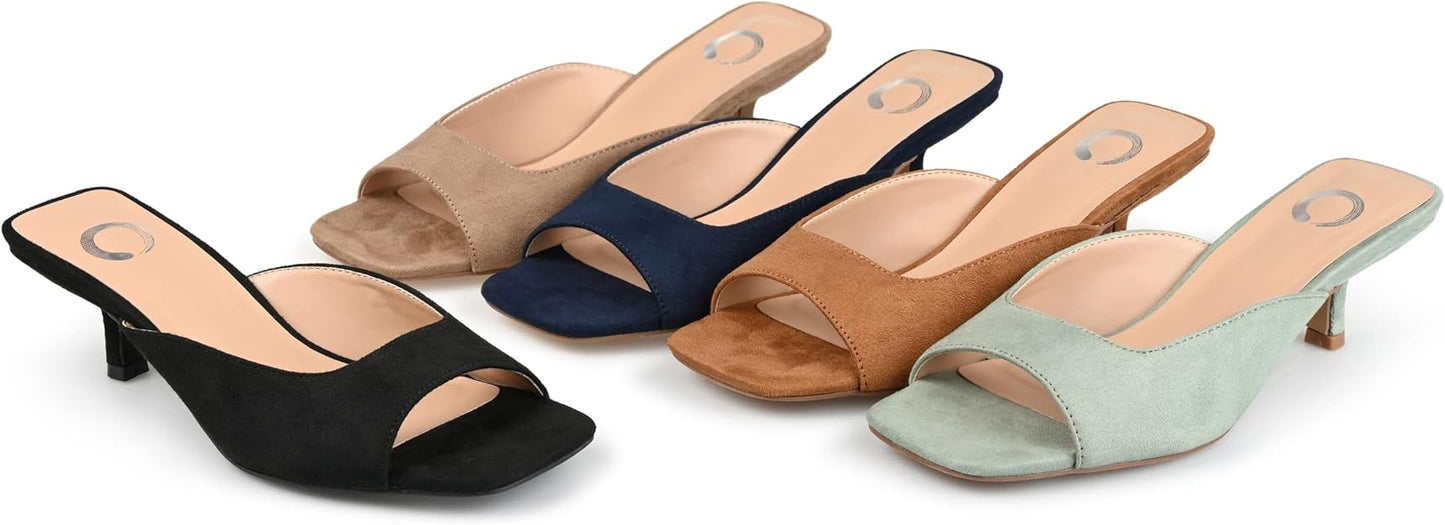 Journee Collection Women's Larna Square Open Toe Kitten Heel Pump  Navy Size 8