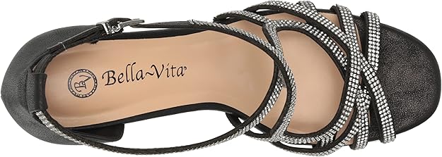 Bella Vita Women's Aliette Dress Heeled Sandal  Black Metallic Size 12W
