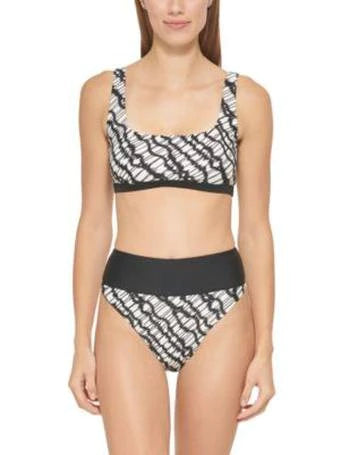 DKNY  High-Waist Bikini Bottoms  Color Black/White Size M