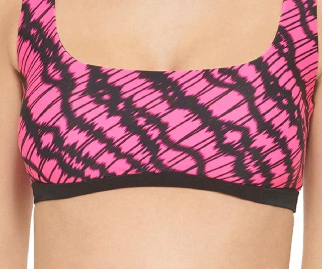 DKNY Womens Printed Square-Neck Bikini Top  Color Neon Pink Size L