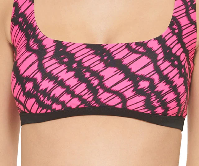 DKNY Women's Printed Square-Neck Bikini Top  Color Neon Pink Size M
