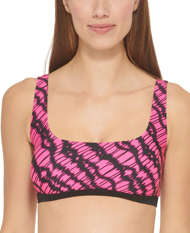 DKNY Women's Printed Square-Neck Bikini Top  Color Neon Pink Size M