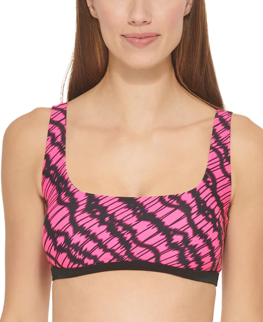DKNY Women's Printed Square-Neck Bikini Top  Color Neon Pink Size M