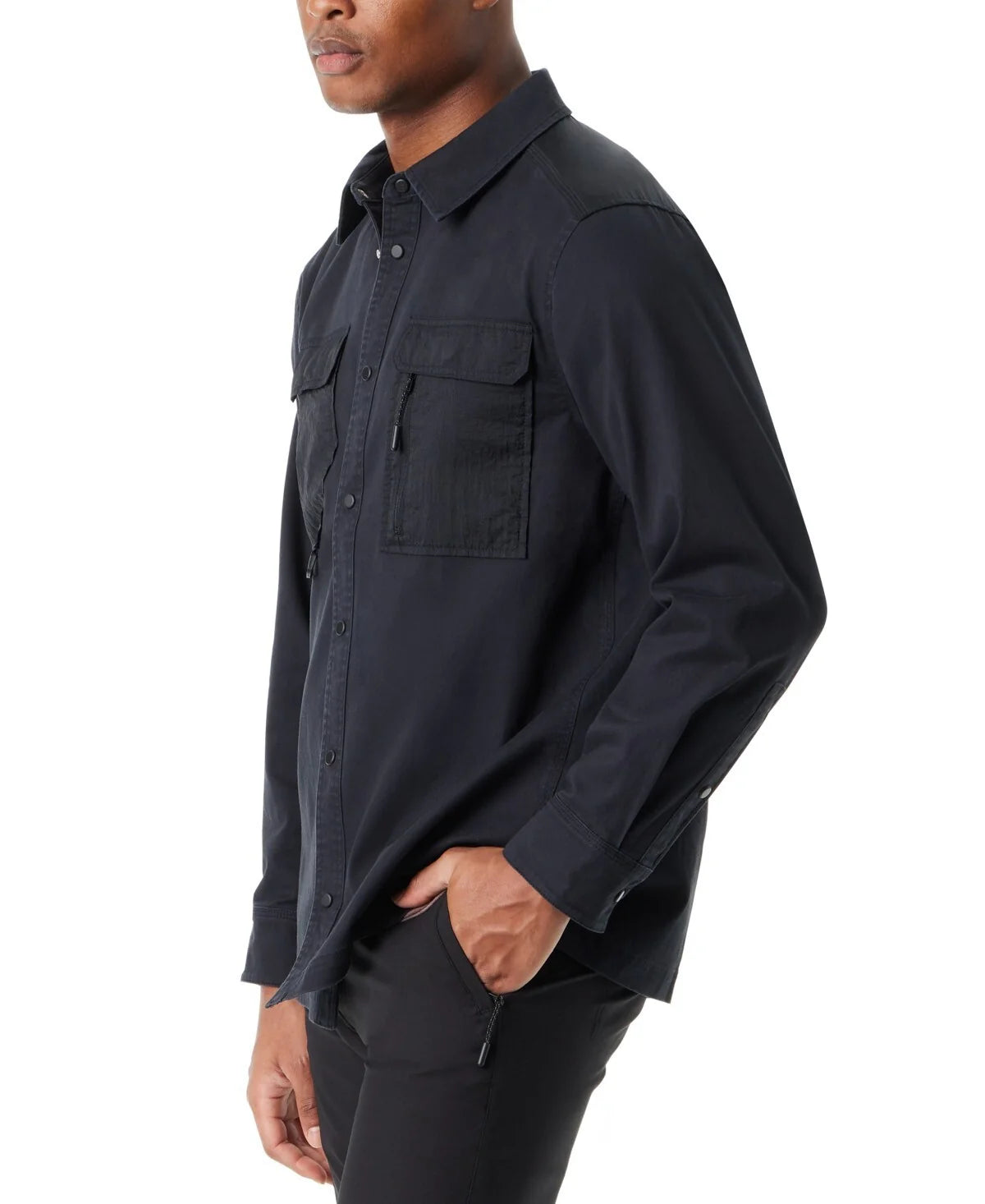 BASS OUTDOOR Men's Stretch Snap-Button Front Shirt Jacket  Black Beauty Size L