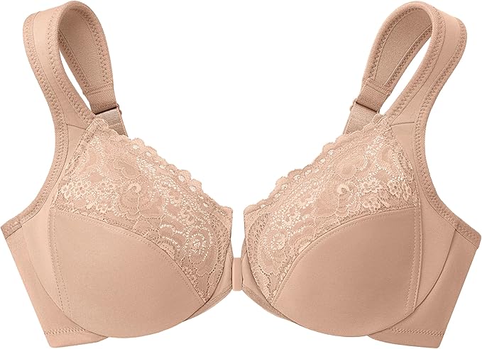 Glamorise Full Figure Wonderwire Front-Closure Underwire Bra  Cafe Size 34DD