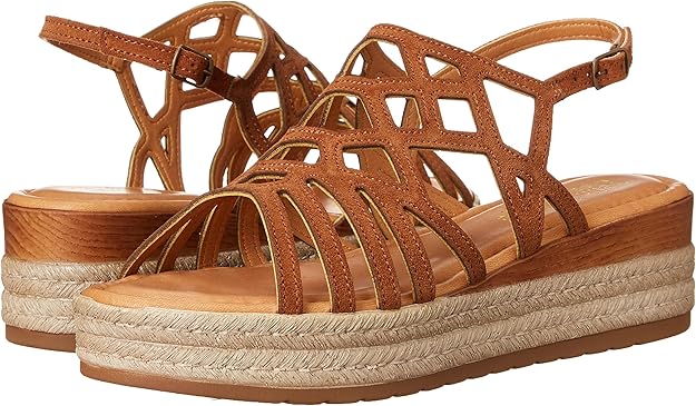 Bella Vita Women's Zip-Italy Platform Flat Sandal  Whiskey Leather  Size 10W