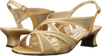 Easy Street Women's Tristen Dressy Mesh Inset Dress Sandals  Color Gold Satin Size 8W