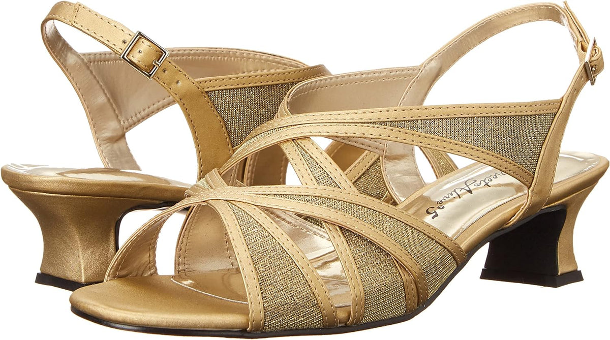 Easy Street Women's Tristen Dressy Mesh Inset Dress Sandals  Color Gold Satin Size 8W