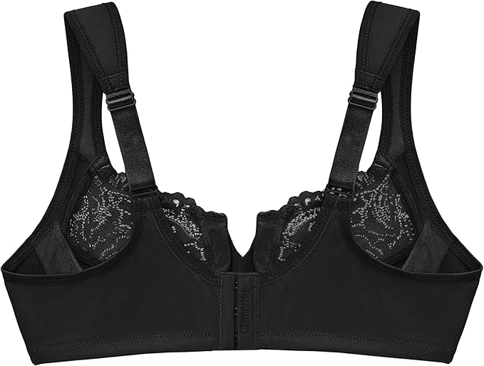 Glamorise Low Cut Wonderwire Underwire Lace Bra   Black Size 34C