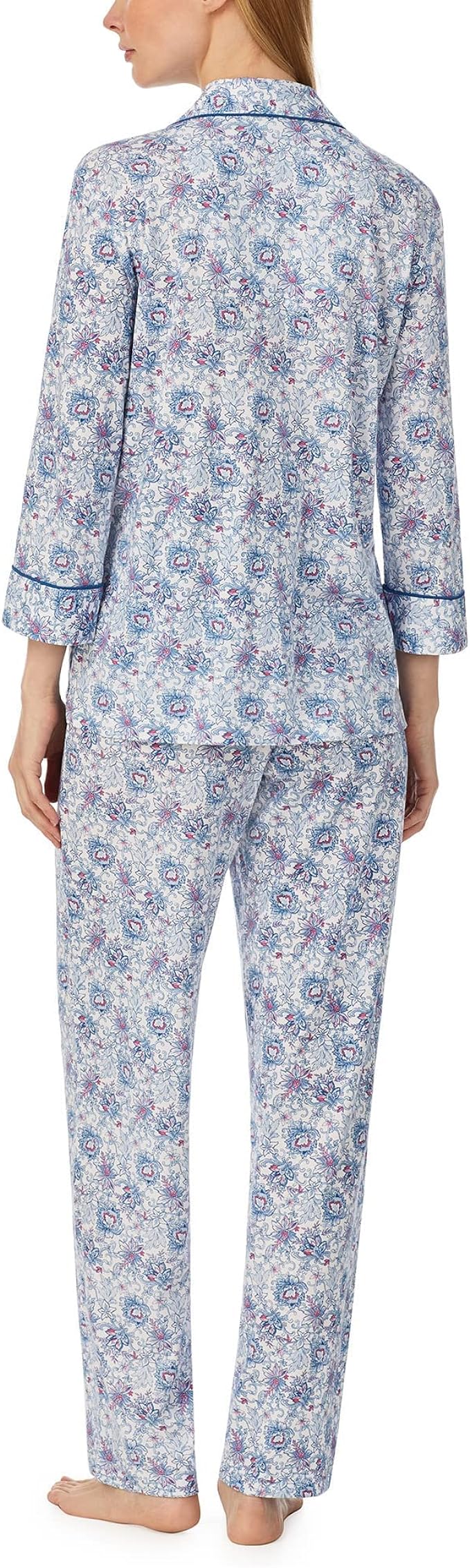 Lauren Ralph Lauren Women's 3/4 Sleeve Notch Collar PJ Set  Color White Floral Size S