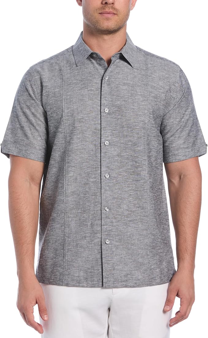 Cubavera Men's Classic-Fit Short Sleeve Linen Blend Shirt  Jet Black Size XL