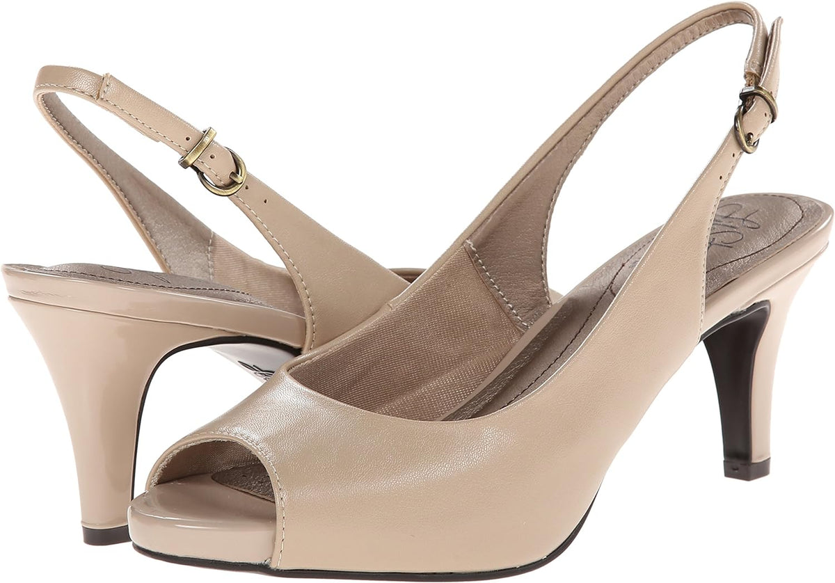 LifeStride Women's Teller Slingbacks Tender Dress Sandals  Color Taupe Vegan Leather Size 8.5M