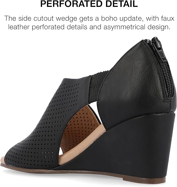 Journee Collection Women's Comfort Foam Aretha Wedge Sandals  Black Size 9