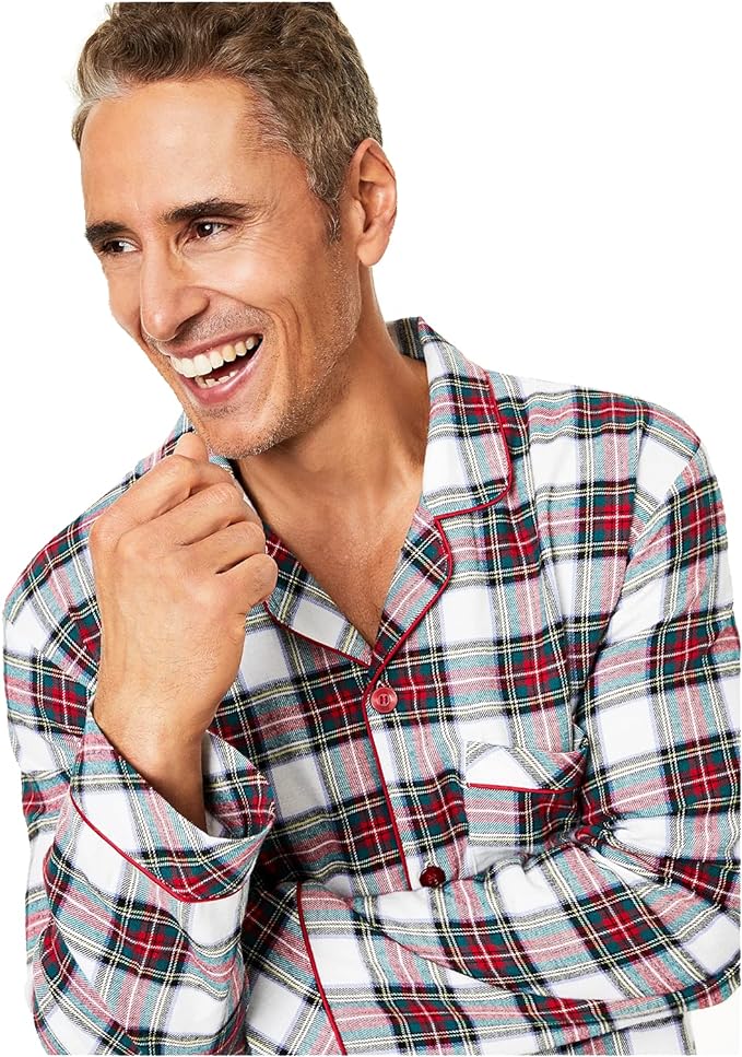 Family Pajamas Men's Cotton Knit Plaid Pajama Set  Color Stewart Plaid Size S