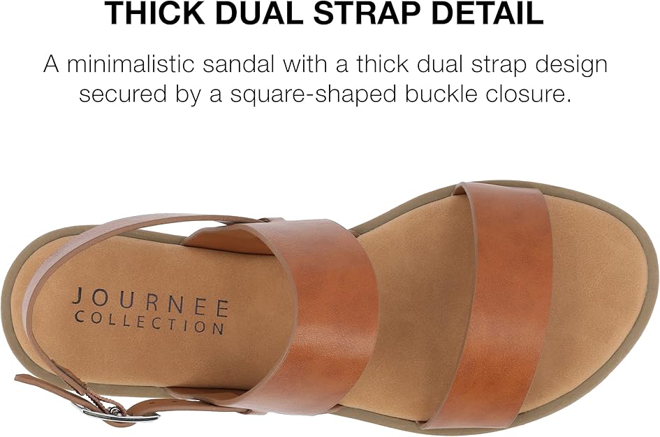 Journee Collection Women's Lavine Multi Strap Flat Sandals  Cognac Size 9