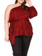 Michael Kors Women's Plus Animal-Print One-Shoulder  Color Crimson Size 3X