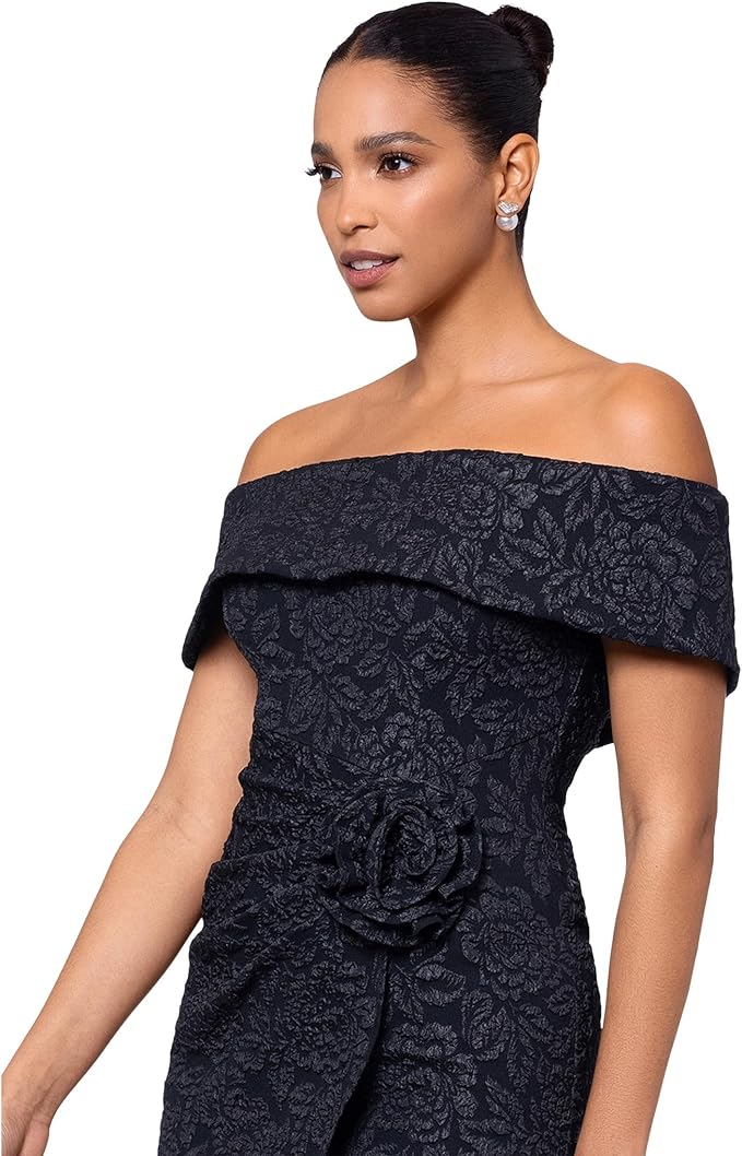 XSCAPE Women's Brocade Rosette Sheath Flower Dress  Color Black Size 14
