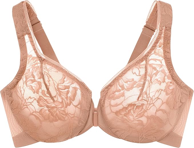 Glamorise Women's Full Figure T-Back Wonderwire Lacey  Cappuccino Size 44D