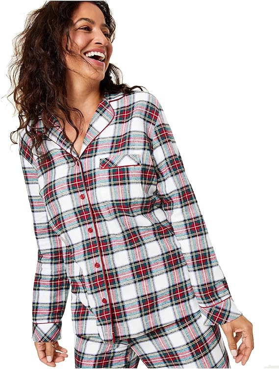 Family Pajamas Women's Cotton Knit Plaid Pajamas Set  Color Stewart Plaid Size 2XL