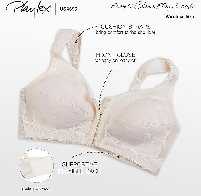Playtex 18 Hour Front-Close Wireless Full Coverage Bra  Black Size 40D