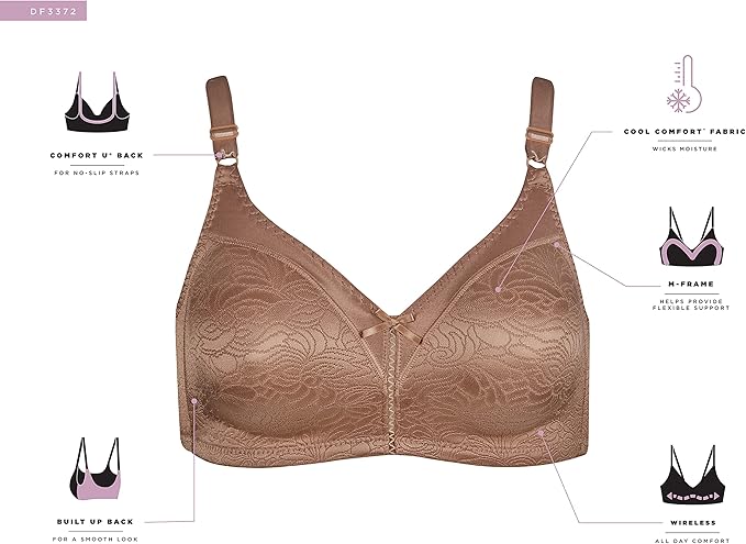Bali Double Support Spa Closure Wirefree Bra  Soft Taupe Nude Size 38D