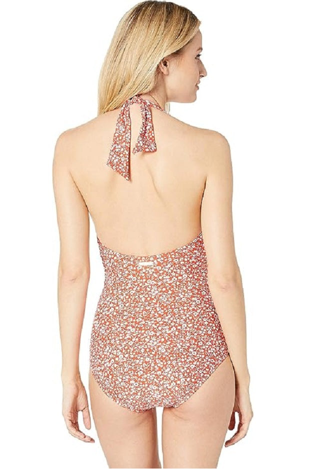 Michael Michael Kors Womens Floral Twist Front Halter One-Piece Swimsuit Terracotta    Size 12