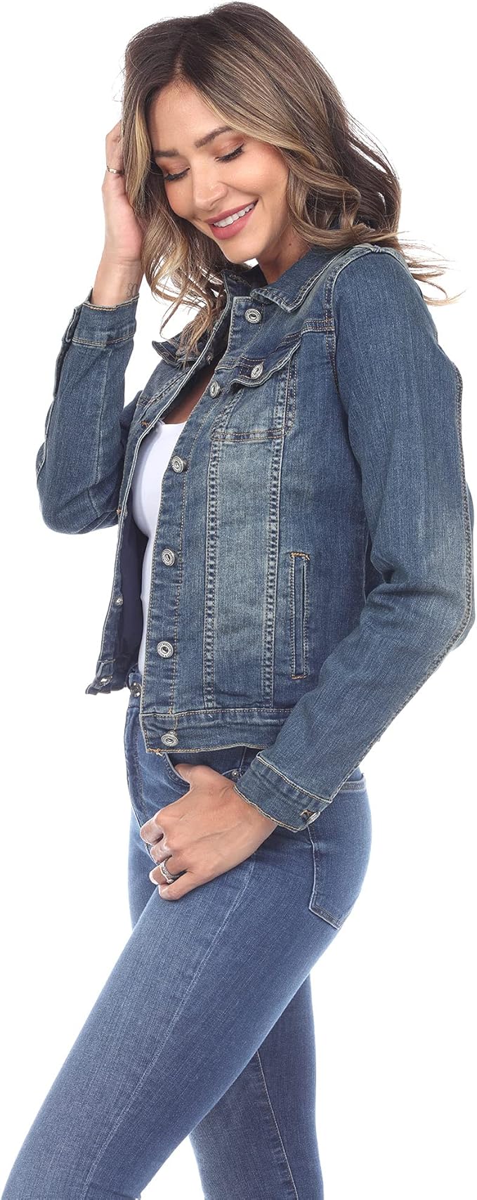 White Mark Women's Classic Denim Jacket  Blue Denim Size XL