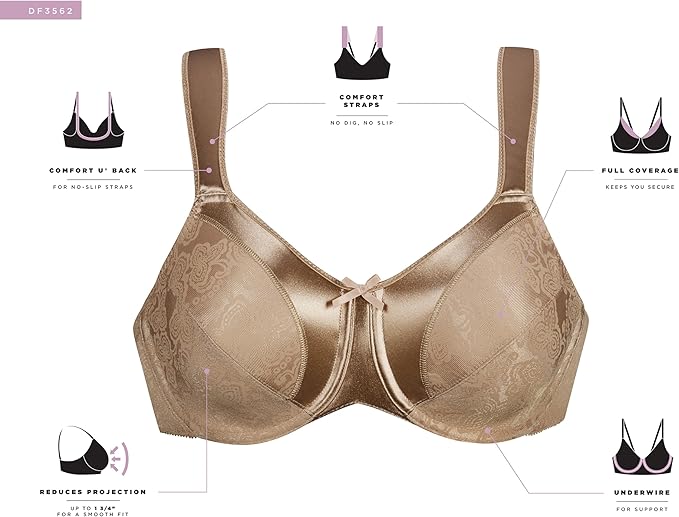 Bali Women's Satin Tracings Minimizer Underwire Bra  Rose Size 42DDD