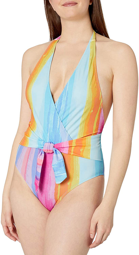 Rachel Roy Women's Wrap Front Belted One Piece Swimsuit  Multicolor Size XL
