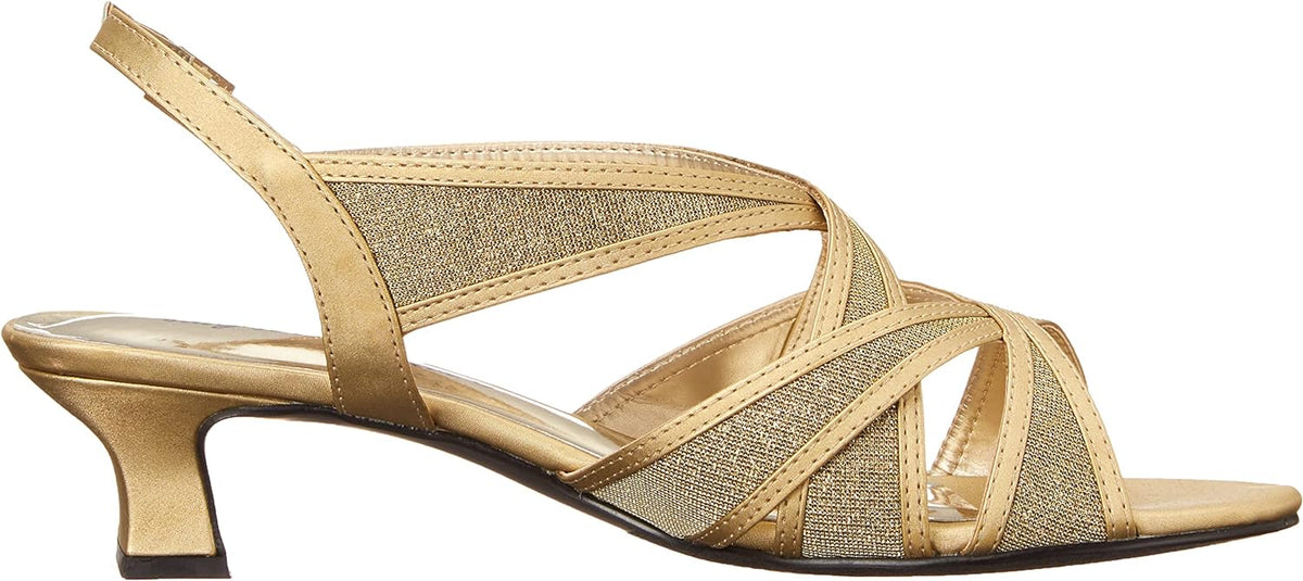 Easy Street Women's Tristen Dressy Mesh Inset Dress Sandals  Color Gold Satin Size 8W