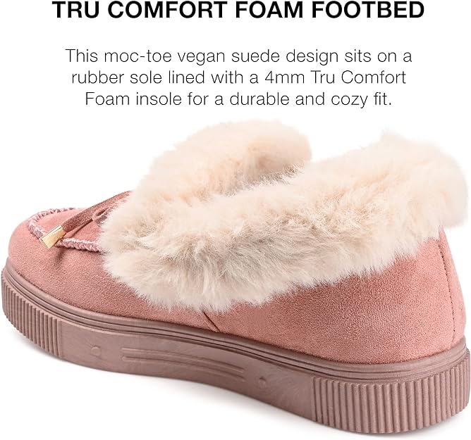 Journee Collection Women's Midnight Faux Fur Trim Slippers  Color Blush Size 8M