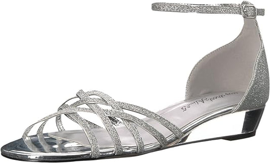 Easy Street Women's Tarrah Crossover Wedge Sandals  Color Silver Glitter Size 7.5WW