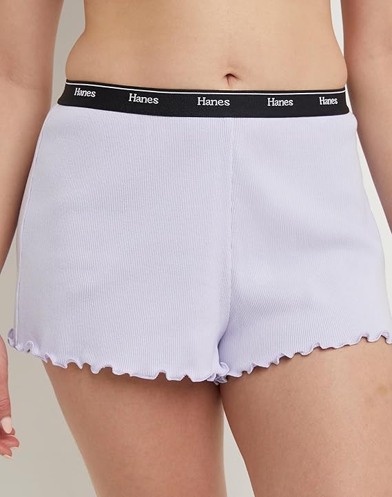 Hanes Women's Originals Cozywear Rib Lounge Shorts  Black Size L