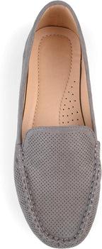 Journee Collection Women's Halsey Vegan Nubuck Laser Cut Loafers  Color Grey Size 7.5M