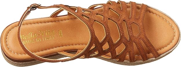 Bella Vita Women's Zip-Italy Platform Flat Sandal  Whiskey Leather  Size 10W