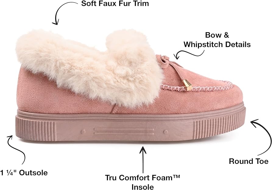 Journee Collection Women's Midnight Vegan Fur Trim Slippers  Color Blush Size 8M