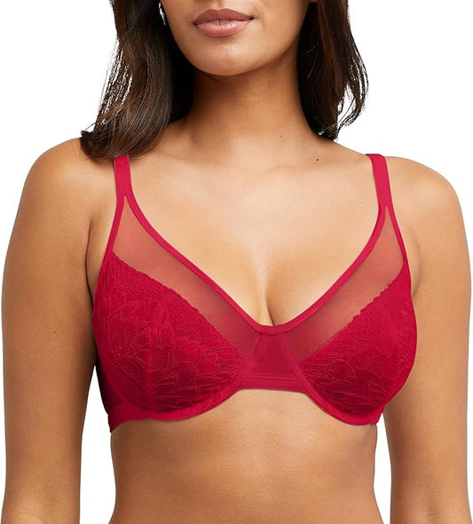 Bali One Smooth U Lace Minimizer Underwire Bra  Scarlet Berry Size 38C