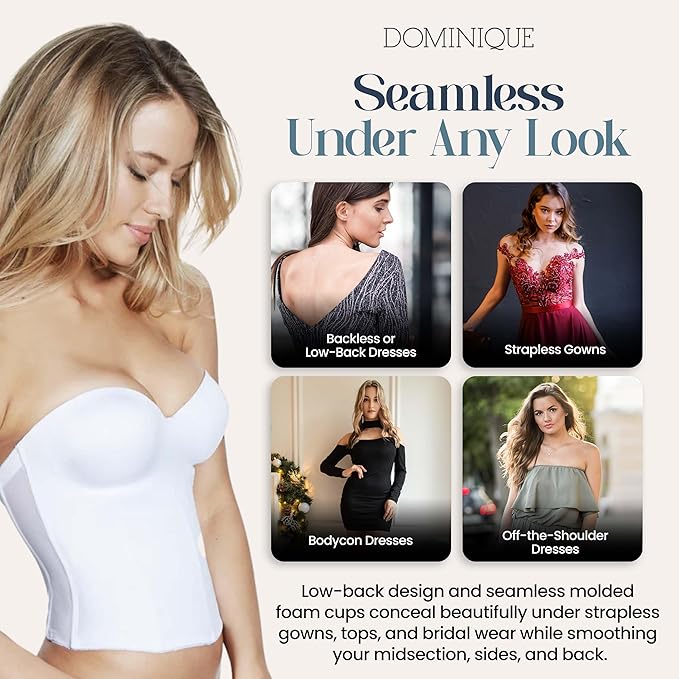 Dominique Ariel Low Back, Hidden Underwire Convertible Corset  White Size 32B