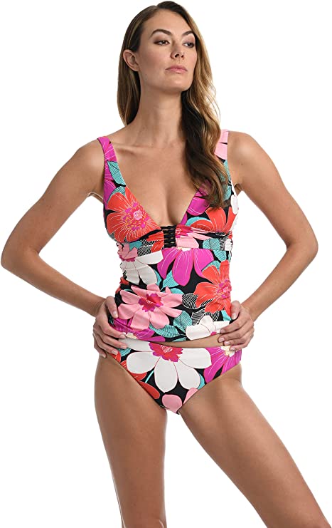 La Blanca Knot-Trim Tankini Top  Color Full Bloom Floral Multi Size 10