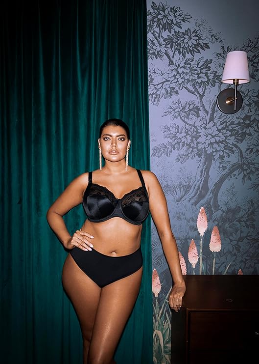 Elomi Full Figure Morgan Underwire Stretch Lace Bra  Black Size 38J