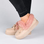 Journee Collection Women's Midnight Vegan Fur Trim Slippers  Color Blush Size 8M