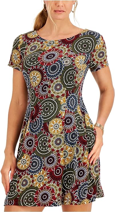 Connected Apparel Plus Size Medallion-Print Dresses  Color Olive Size 24W