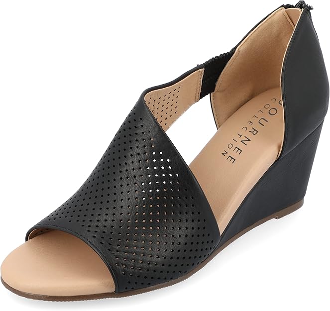 Journee Collection Women's Comfort Foam Aretha Wedge Sandals  Black Size 9