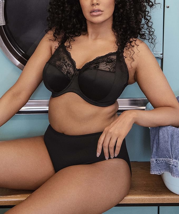 Elomi Full Figure Morgan Underwire Stretch Lace Bra  Black Size 38J
