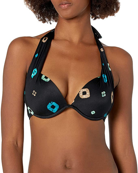 Coco Reef Contours Cameo Printed Underwire Bikini Top  Color Black Composition Size 10/34D