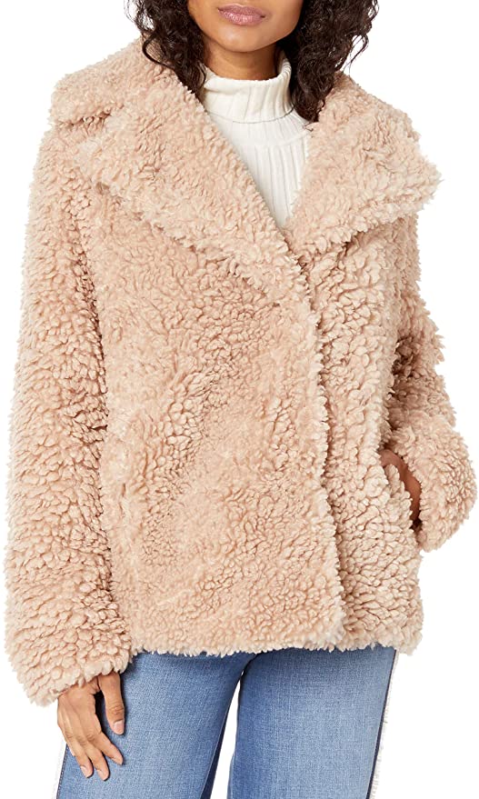 Kensie Women's	Faux Fur Cropped A Line Teddy Reversible Coat  Color Nude Size 2XL
