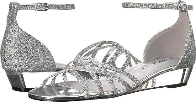 Easy Street Women's Tarrah Crossover Wedge Sandals  Color Silver Glitter Size 7.5WW