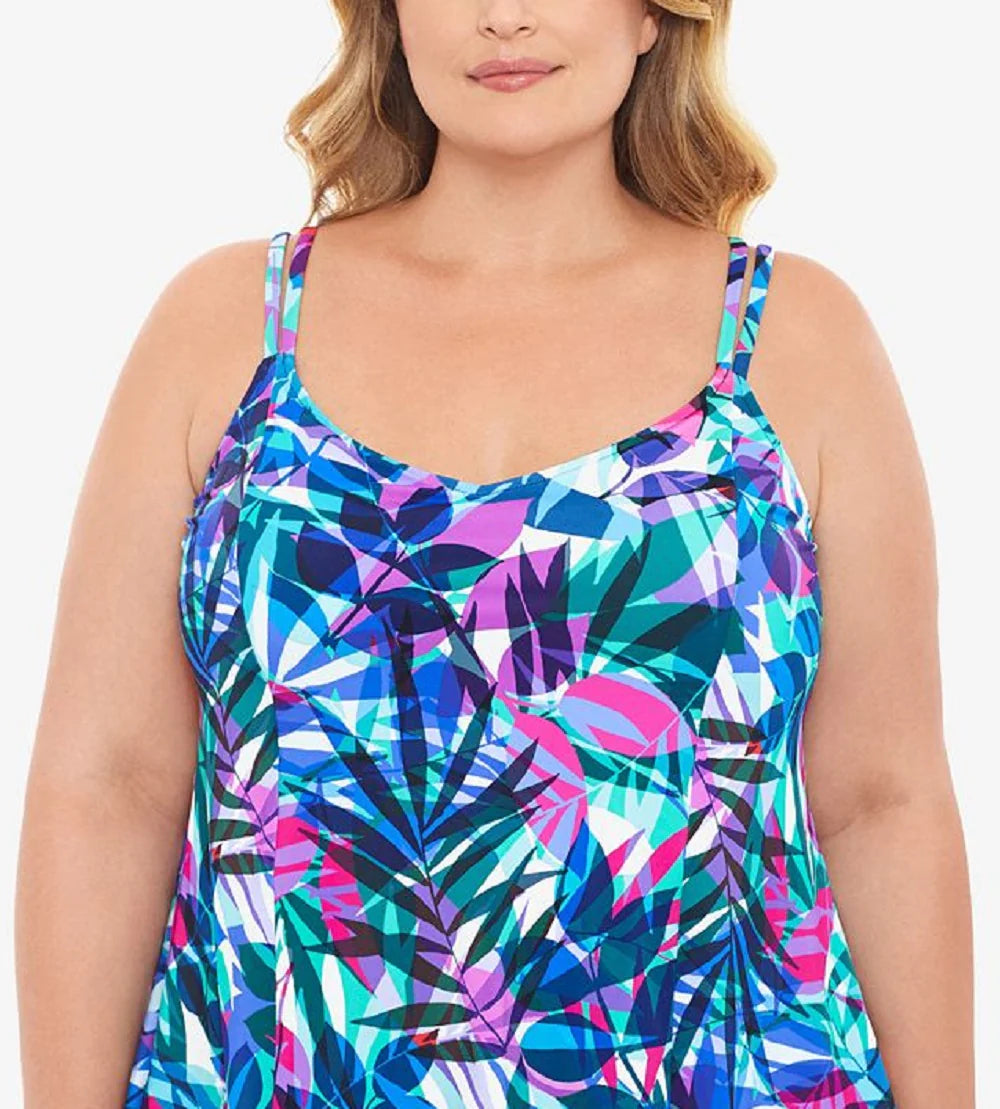 Swim Solutions Plus Size Princess-Seam High-Low Tankini Top  Color New Prism Multi Size 20W